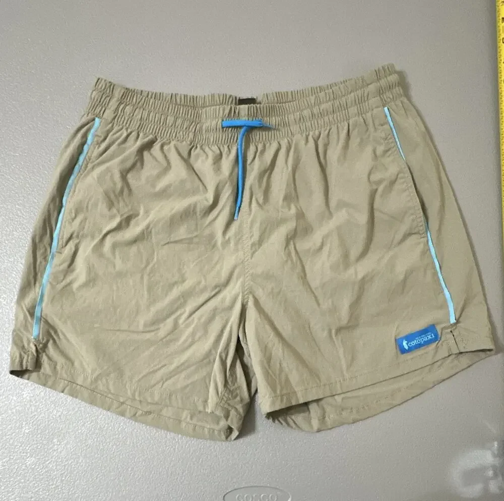 Cotopaxi Men's Swim Shorts Beige/Blue Solid Drawstring Lined Pockets 5